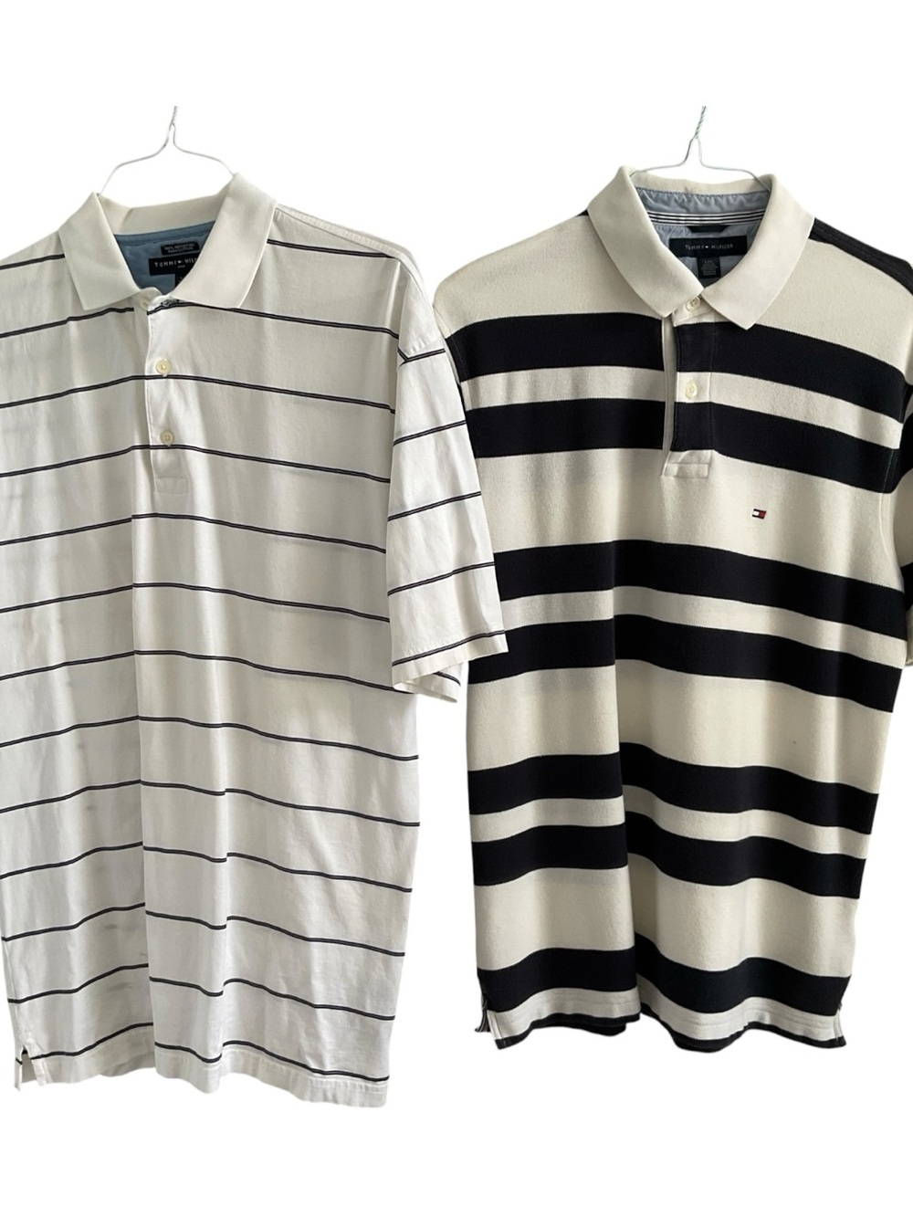 Tommy Hilfiger Navy & White Striped Polo Duo